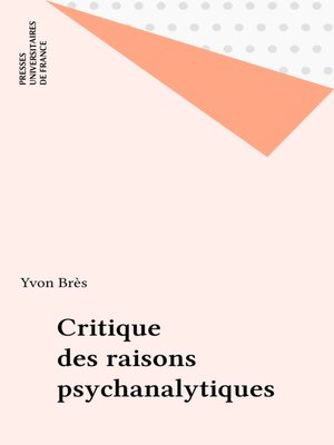 cover image of Critique des raisons psychanalytiques